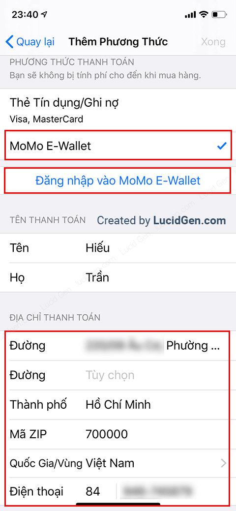 Nhấp vào Đăng nhập vào MoMo E-Wallet (thanh toán trên AppStore bằng MoMo)