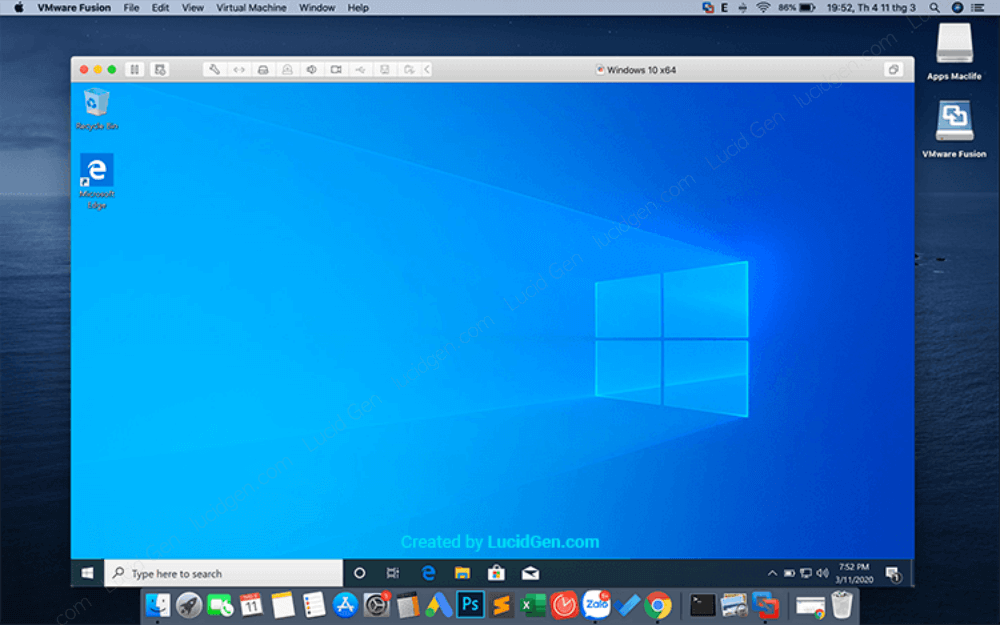Giả lập Windows trên mac (Macbook). Đợi khoản 5 phút để VMware bắt đầu cài Windows trong máy ảo. Kết quả cuối cùng của chúng ta là đây