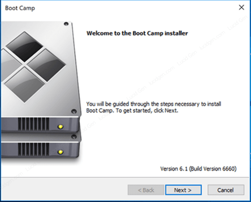 Click the Next button to Boot Camp to install Driver