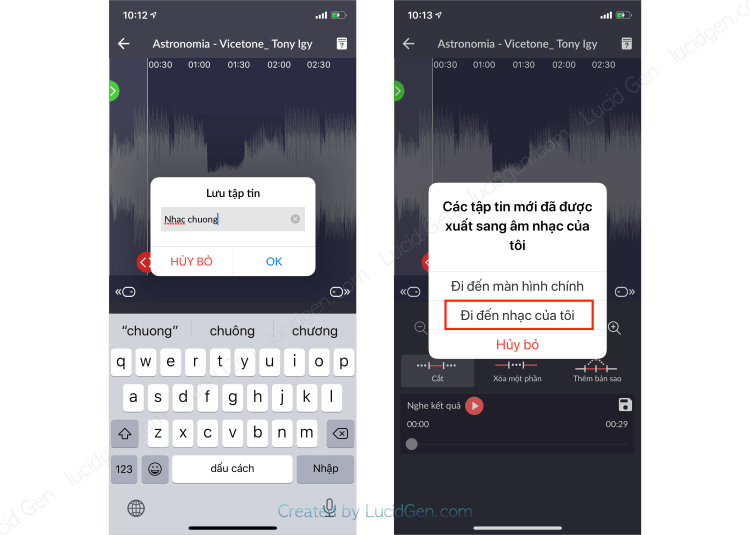 How to set ringtone on iPhone without iTunes and computer - You name the iPhone ringtone you just cut, then click OK, and then you continue to click Go to my music