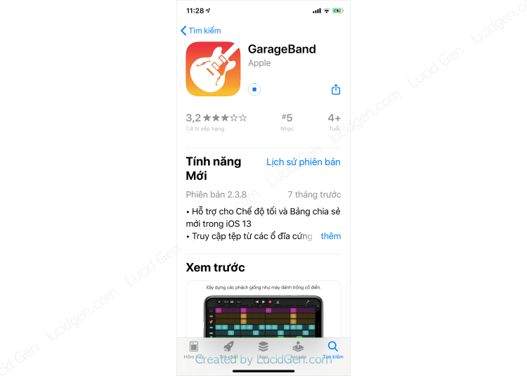 Bạn cần tải ứng dụng GarageBand để cài nhạc chuông iPhone không cần máy tính, iTunes