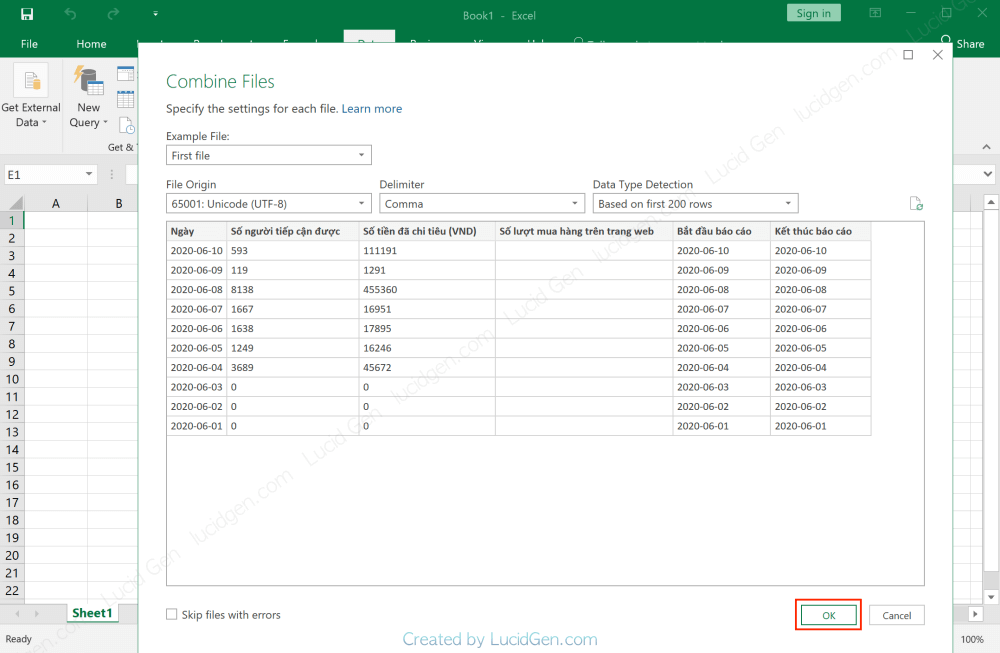 How to merge multiple Excel CSV files into one - Click OK to proceed to merge multiple Excel files into one