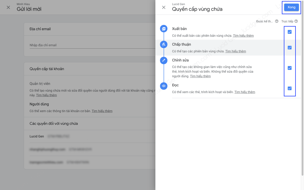 Granting user permissions at container level in Google Tag Manager