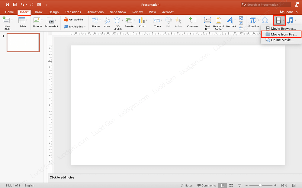 Go to Insert and Video to insert video to PowerPoint