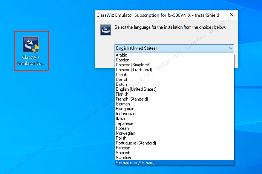 Casio Fx-580 Plus emulator - Select language