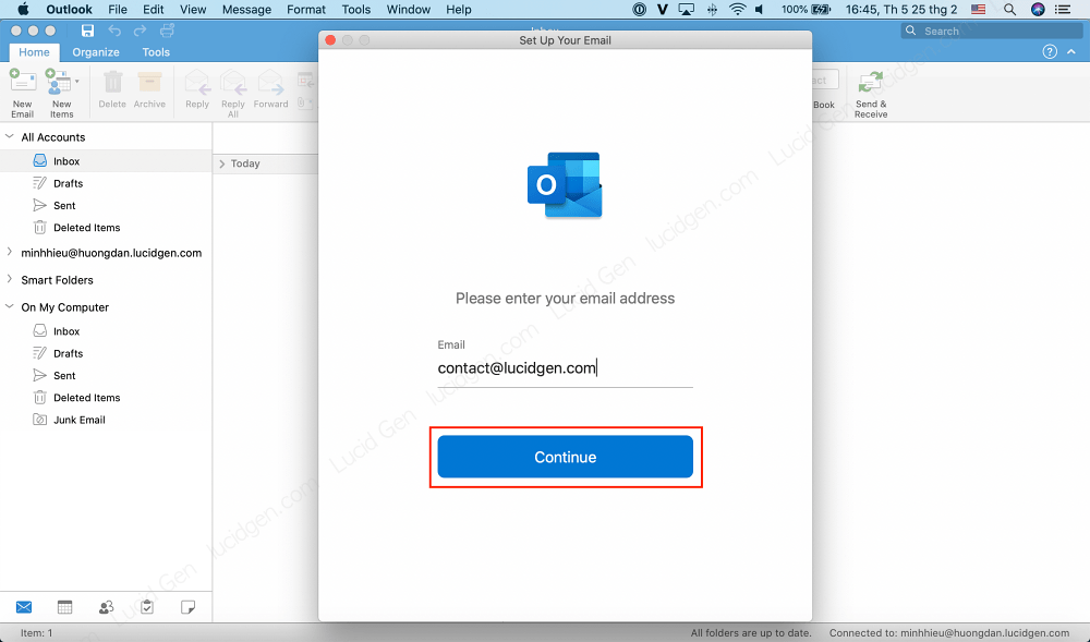 Điền địa chỉ Gmail bạn muốn cài vào Outlook
