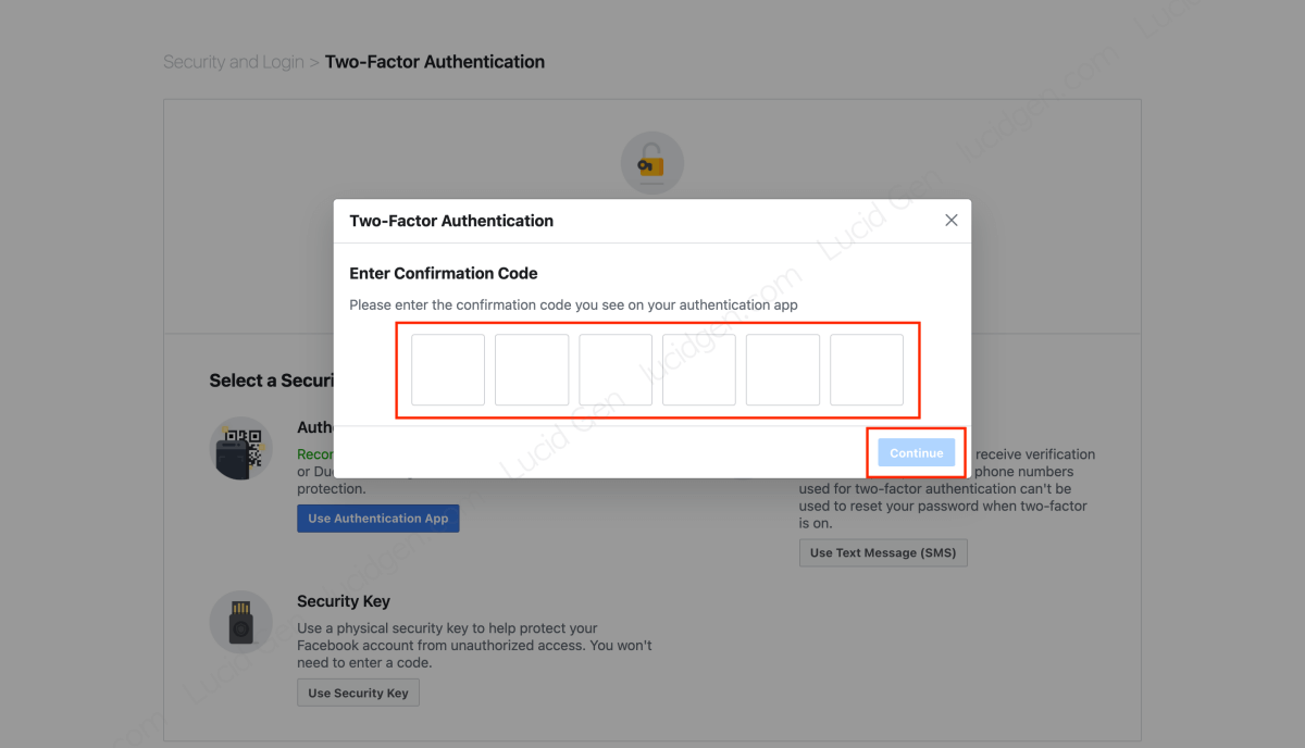 Enter the Facebook authentication code in the Google Authenticator app