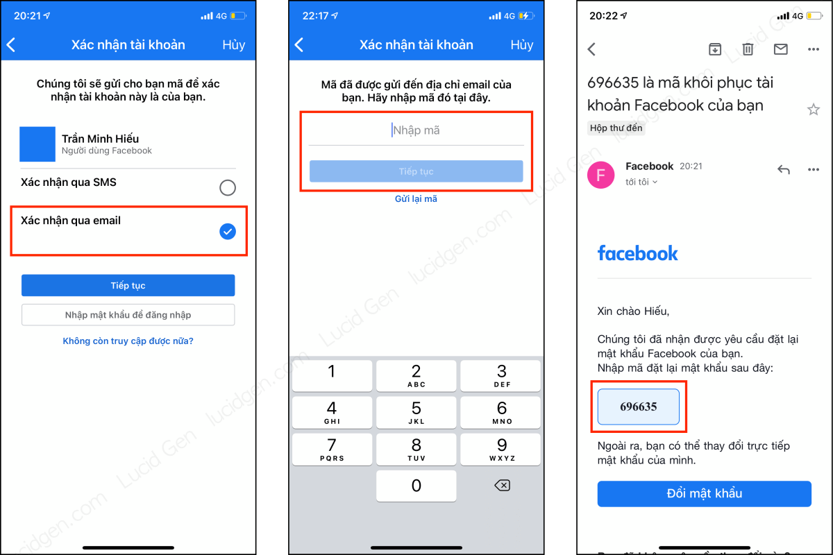 Select Confirm by email to reset Facebook password with email