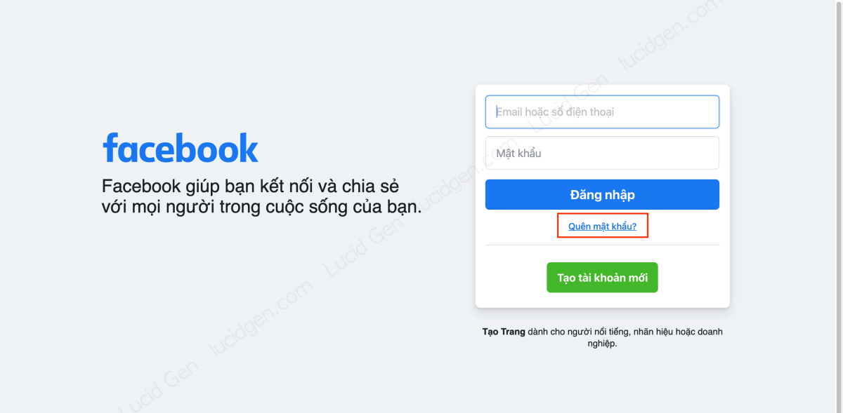 Click Forgot Password at Facebook login page