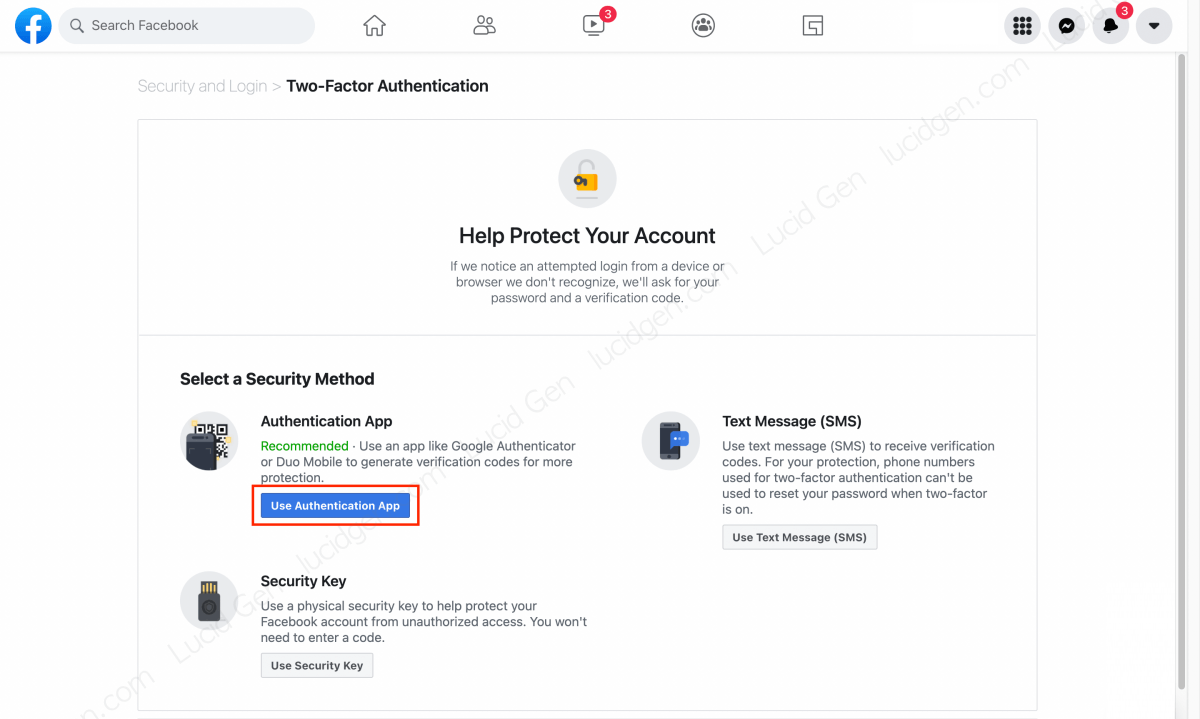 Choose an authentication method via the app