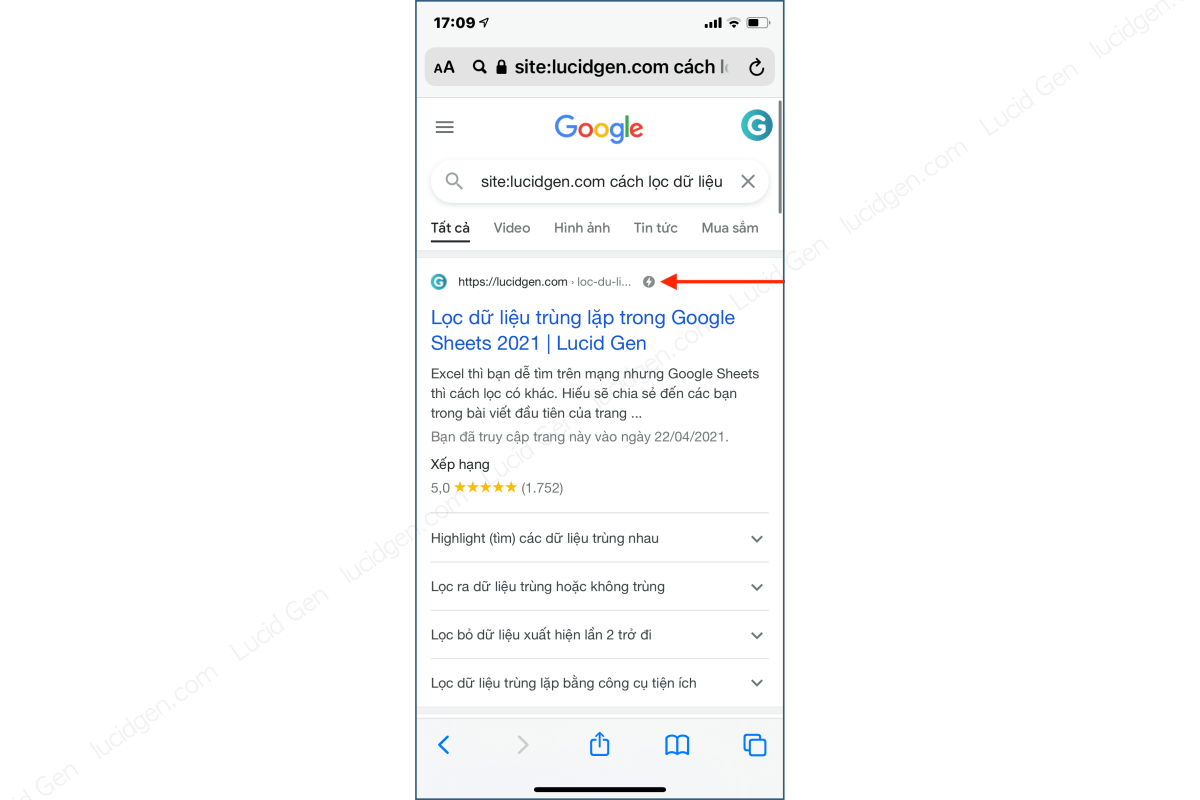 AMP icon for website in search results