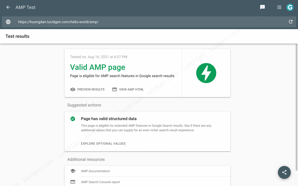 Kiểm tra AMP bằng Google AMP Test