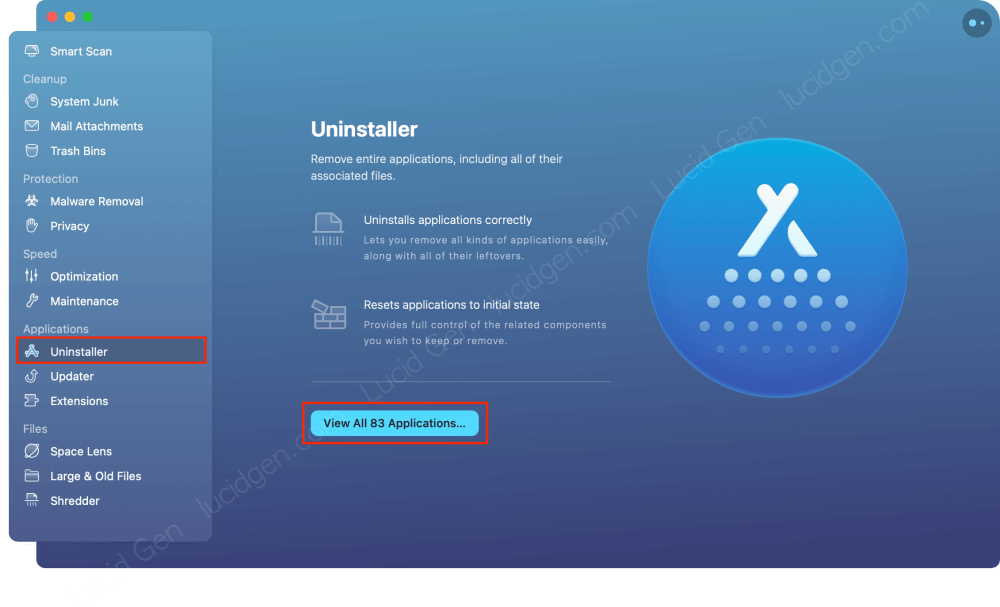 Click Uninstaller and View All Applications to see the list of applications