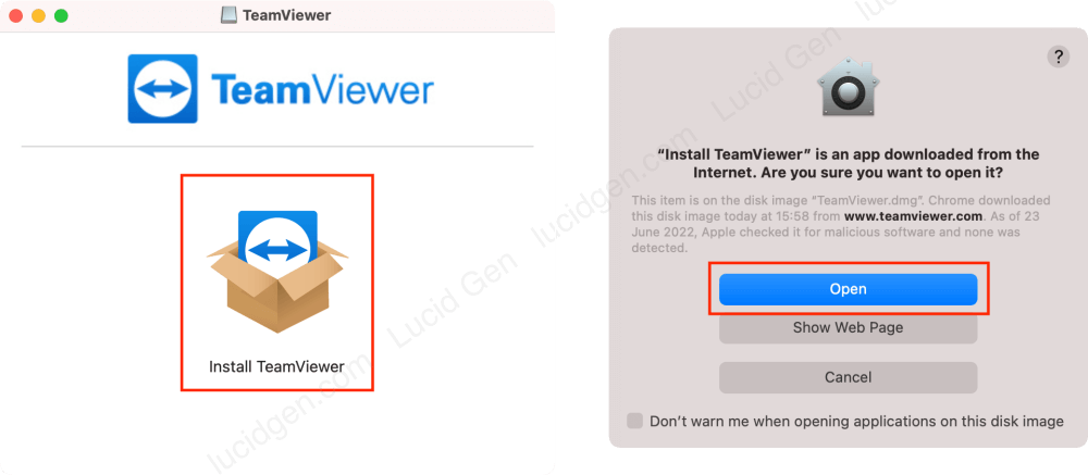 Mở file dmg để cài TeamViewer cho Mac