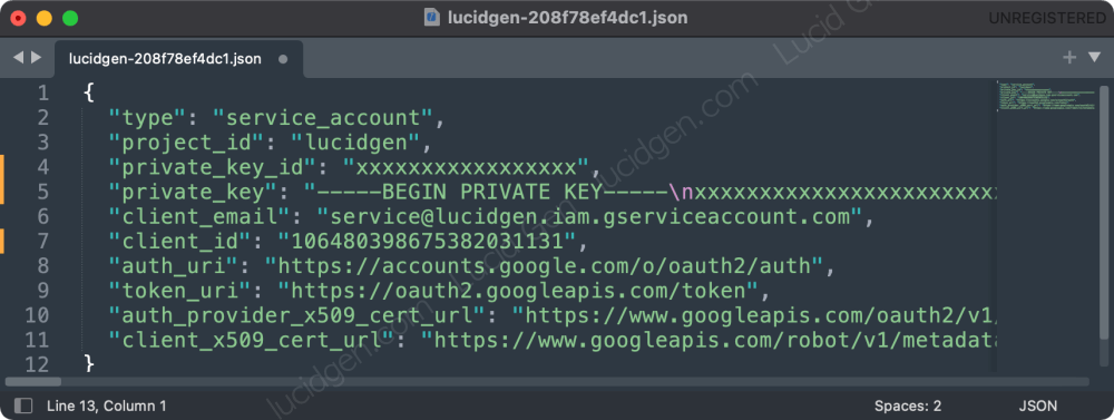 Nội dung trong file JSON chứa thông tin truy cập Service Account của bạn